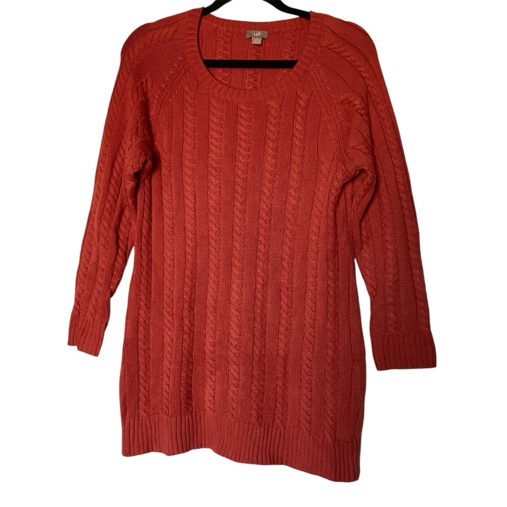J Jill Cable Knit Sweater Tunic Petite Small Orange Wool Blend
